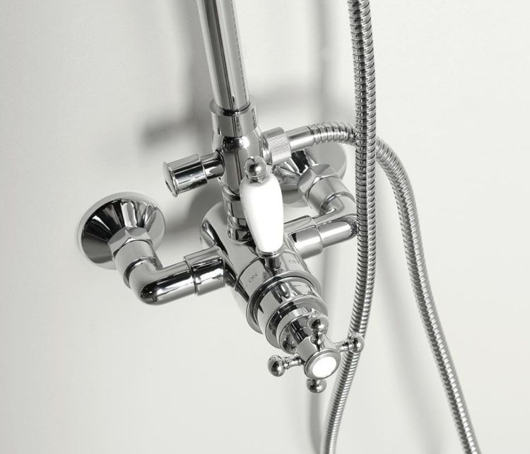 Zestaw prysznicowy Retro z okrągłą deszczownicą 20 cm, baterią i słuchawką prysznicową kompletny Reitano Antea 9515D-01261 chrom