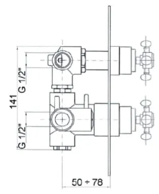 Bateria prysznicowa termostatyczna podtynkowa Reitano Rubinetteria R T052 chrom rysunek techniczny