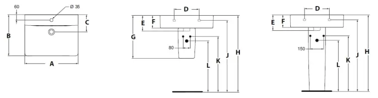 Umywalka naszafkowa Cube 60x46 cm Ideal Standard Connect E794501 rysunek techniczny