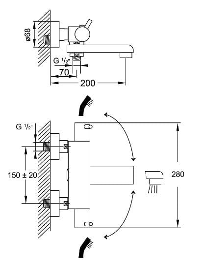 Bateria wannowo prysznicowa z termostatem Steinberg seria 100 chrom 1001370