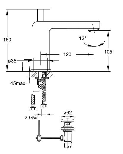 Bateria umywalkowa Steinberg seria 120 chrom 1201020