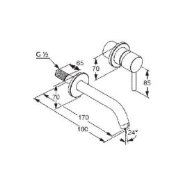  Bateria umywalkowa podtynkowa z elementem podtynkowym Kludi Bozz 382440576 + 38243 rysunek techniczny
