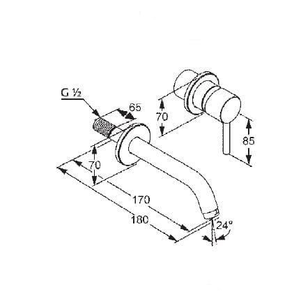  Bateria umywalkowa podtynkowa z elementem podtynkowym Kludi Bozz 382440576 + 38243 rysunek techniczny
