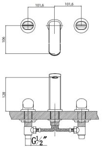 Bateria umywalkowa trzyotworowa Vedo Cento VBC 1009 rysunek techniczny