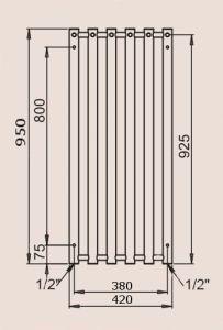P.M.H. Rosendal R1W/6 Grzejnik łazienkowy biały 42 x 95 cm rysunek techniczny