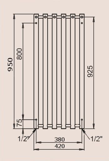 P.M.H. Rosendal R1W/6 Grzejnik łazienkowy biały 42 x 95 cm rysunek techniczny
