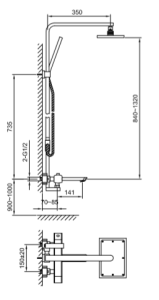Zestaw prysznicowy termostatyczny z deszczownicą 15x20 cm Kohlman Foxal QW274F chrom rys. tech.