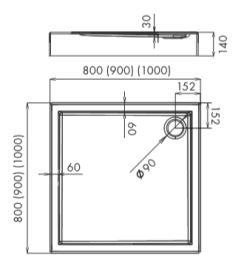 Brodzik kwadratowy 90x90x14cm Schedpol Competia 3.0161