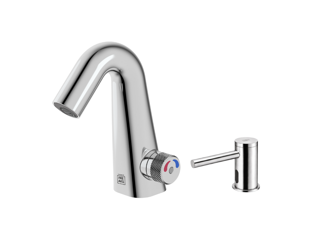 Bezdotykowa bateria umywalkowa Freak Bathroom chrom z automatycznym dozownikiem mydła