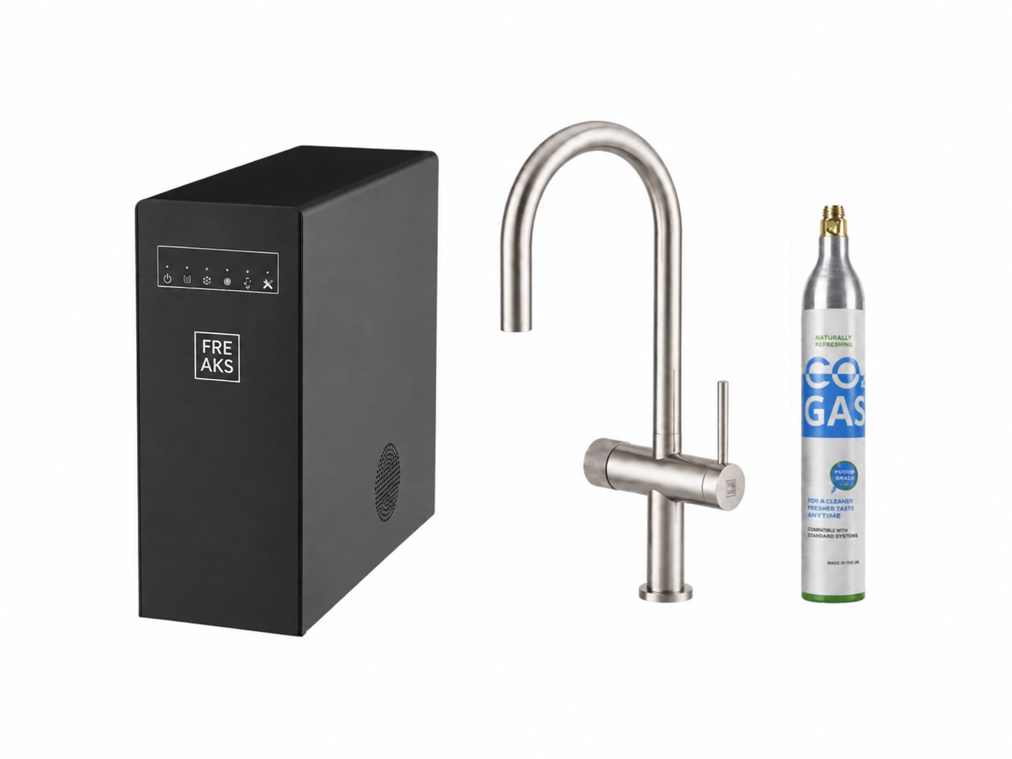 Bateria Freak 5w1 nikiel szczotkowany inox z podblatową jednostką W80 i butlą CO2