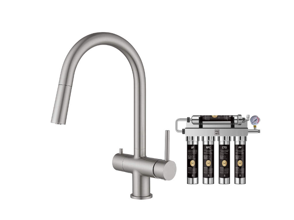 Trójdrożna bateria Freak Manual 2 nikiel szczotkowany inox z filtrem wody
