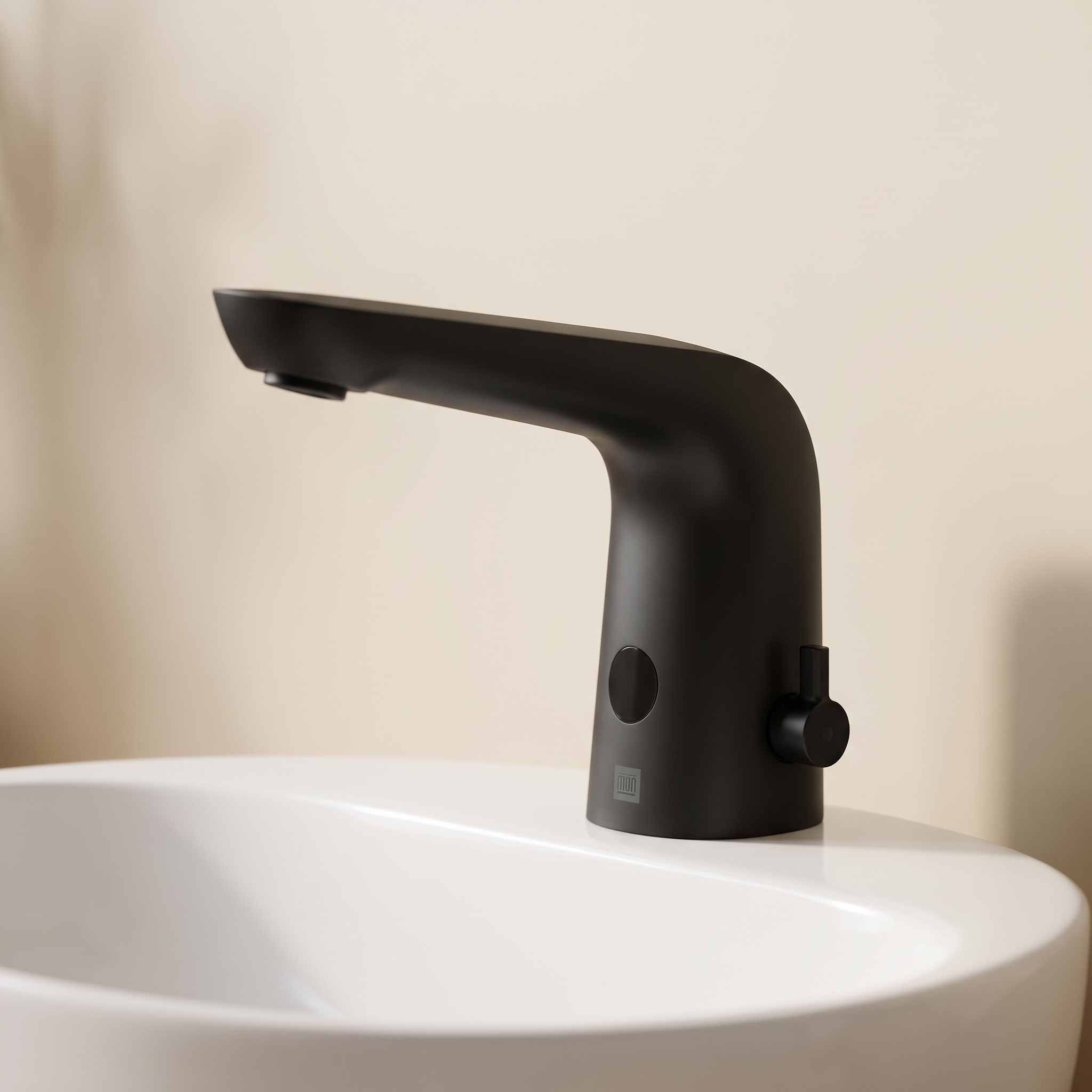Czarna matowa bezdotykowa bateria umywalkowa Freak Bathroom Sense – widok z profilu